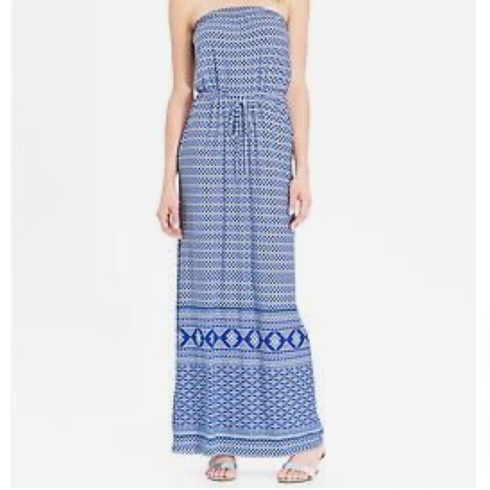 Old Navy Blue Patterned Tube Maxi Dress